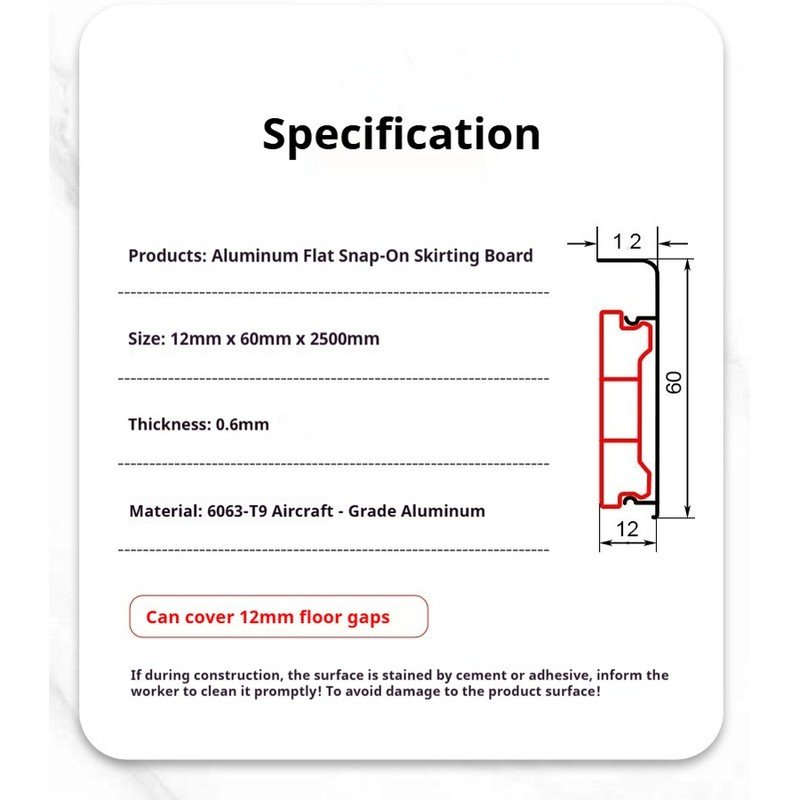 Aluminum Flat Snap-On Skirting Board - view 2